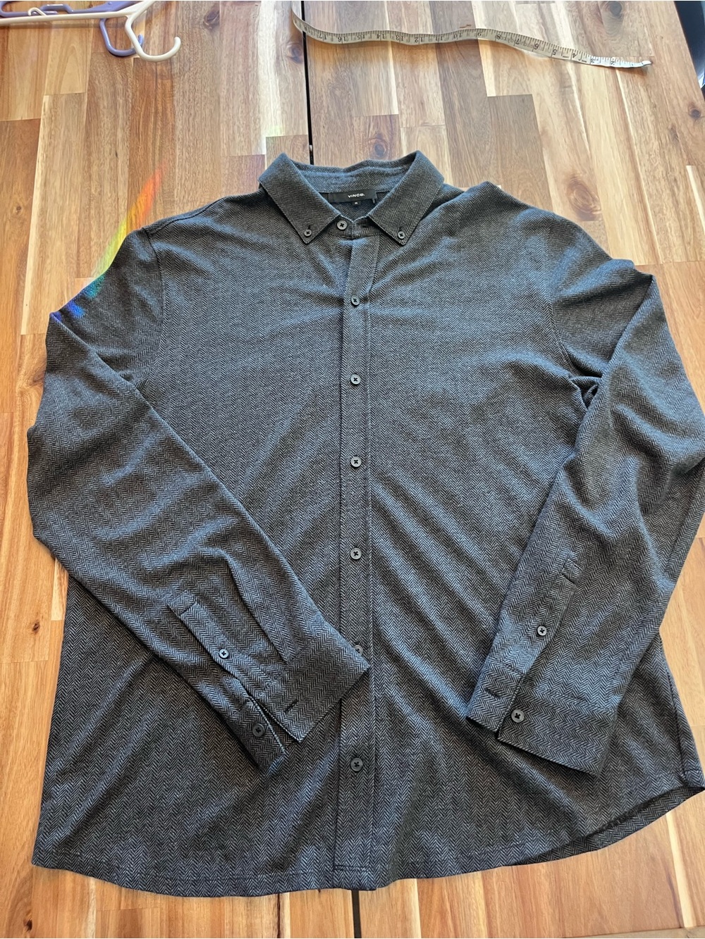 Vince Men’s XL Cotton Cashmere Herringbone Button Down Shirt Charcoal Gray